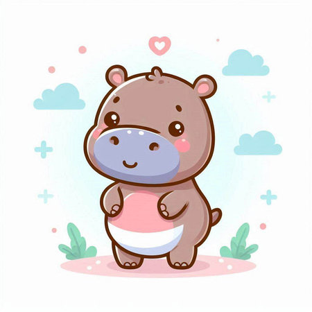 Cute hippo cartoon character. Vector illustration for your design.のイラスト素材