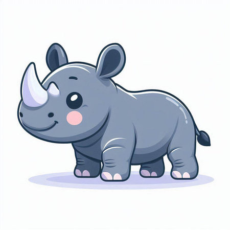 Cute cartoon rhinoceros isolated on white background. Vector illustration.のイラスト素材