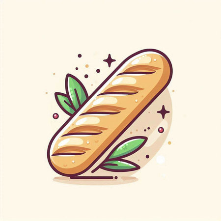 Baguette vector illustration. Cute hand drawn bread icon.のイラスト素材