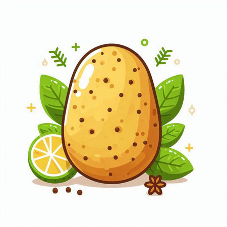 Fried potato character. Vector cartoon illustration isolated on white background.のイラスト素材