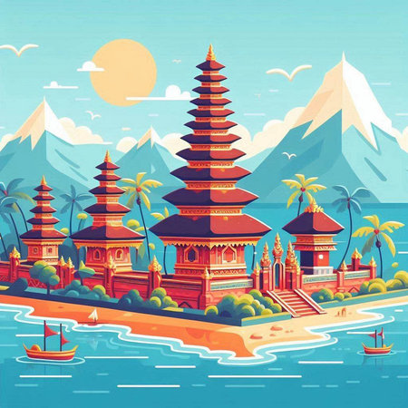 Temple on the island of Bali. Indonesia. Vector illustrationのイラスト素材
