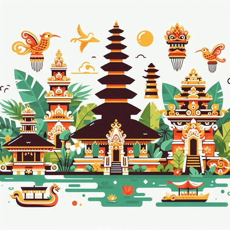Seamless pattern with Buddhist temple. Vector illustration for your designのイラスト素材