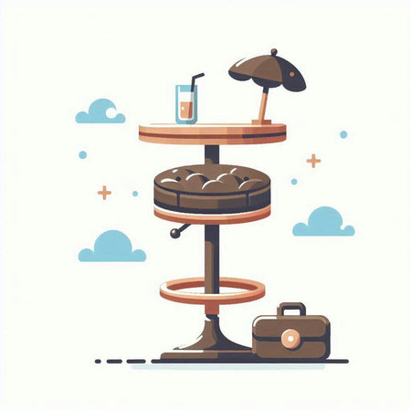 Vector illustration of a coffee shop with a coffee table and a chairのイラスト素材