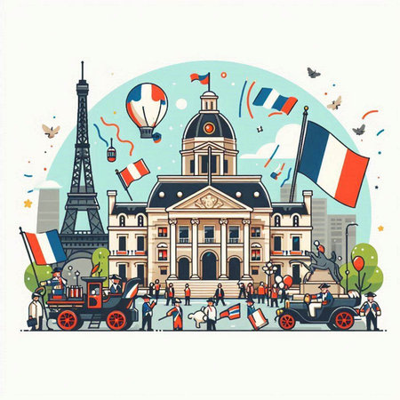 Paris, France. People traveling around the world. Vector illustration.のイラスト素材