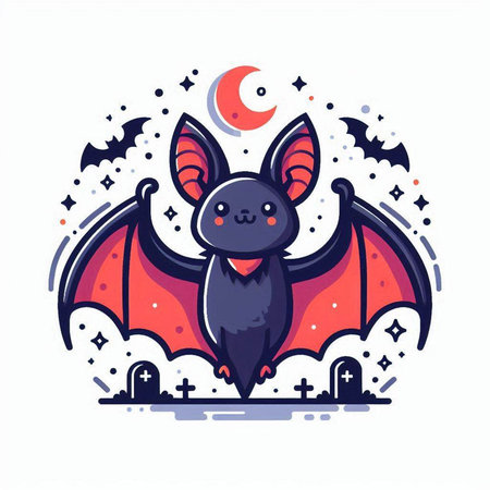 Vector illustration of cute cartoon bat in flat style. Halloween design element.のイラスト素材