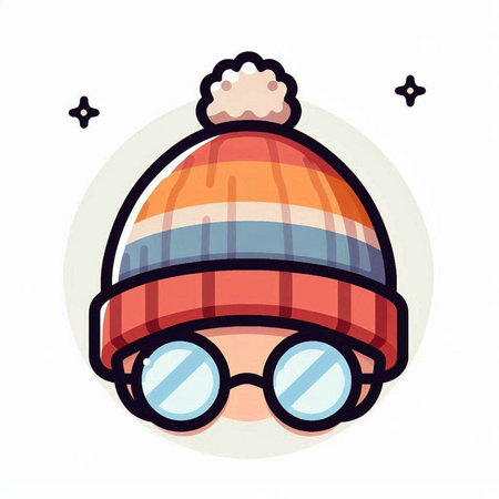 Winter hat and glasses. Vector illustration in flat style. Isolated on white background.のイラスト素材