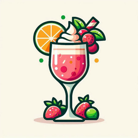 Cocktail with strawberry, orange and mint. Vector illustration.のイラスト素材
