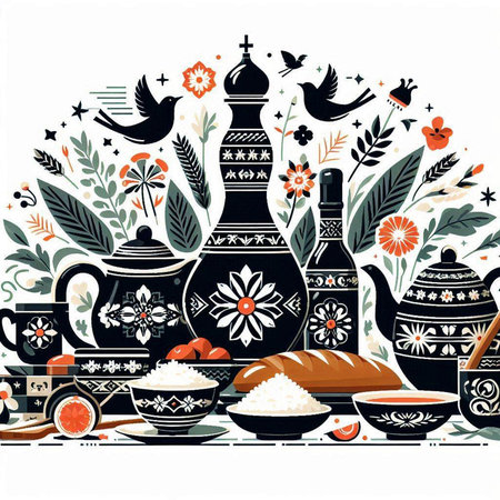 Vector illustration of the Jewish holiday of Sukkot. Traditional symbols.のイラスト素材