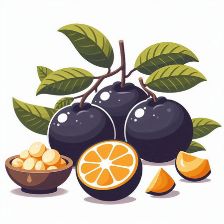 Black mangosteen fruit on white background. Vector illustration for your designのイラスト素材