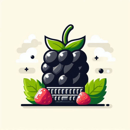 Vector illustration of blackberry with strawberries and leaves on a white background.のイラスト素材