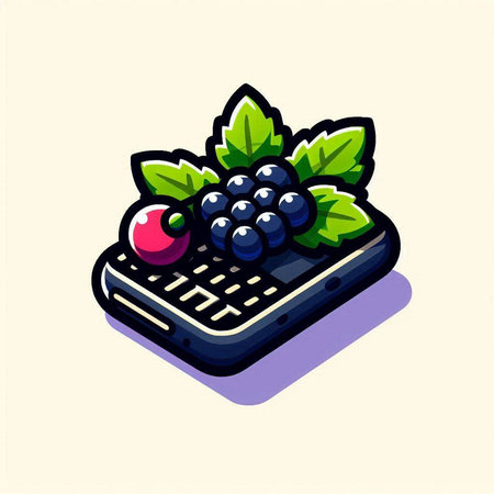 Smartphone with blackberries and cherries on the screen. Vector illustration.のイラスト素材