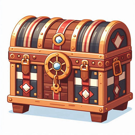 Treasure chest with closed lock and padlock. Vector illustration.のイラスト素材