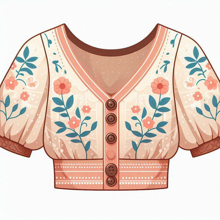 Polish blouse with floral ornament. Vector illustration isolated on white background.のイラスト素材