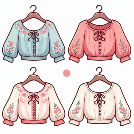 Illustration of a set of women's clothing. Vector illustration.のイラスト素材