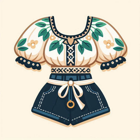 Ukrainian folk costume with embroidery. Vector illustration.のイラスト素材