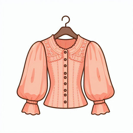 Illustration of pink blouse on hanger isolated on white backgroundのイラスト素材