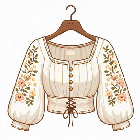 Vector illustration of a blouse with floral pattern on a hangerのイラスト素材