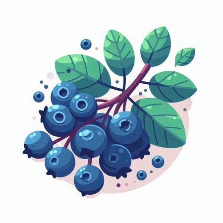 Blueberry vector illustration isolated on white background. Fresh blueberry with green leaves.のイラスト素材