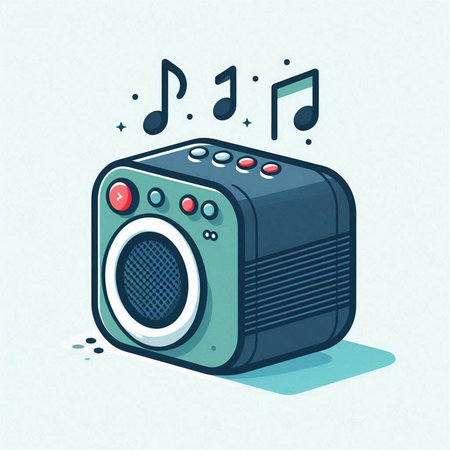 Music speaker with music notes on a white background. Vector illustration.のイラスト素材