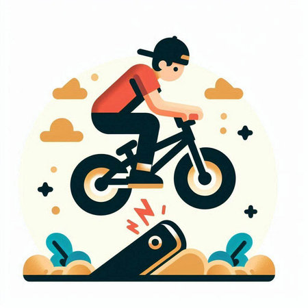 Cyclist riding a bicycle on the road. Flat vector illustration.のイラスト素材