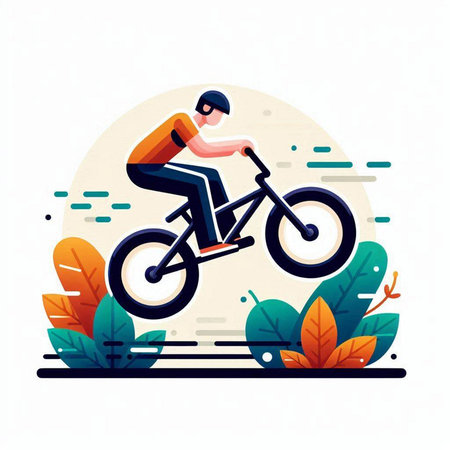 Cyclist on a bike in the park. Flat vector illustration.のイラスト素材