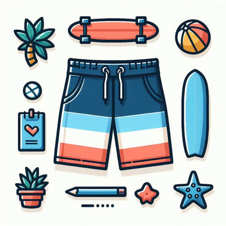 Set of summer beach icons. Vector illustration in thin line style.のイラスト素材