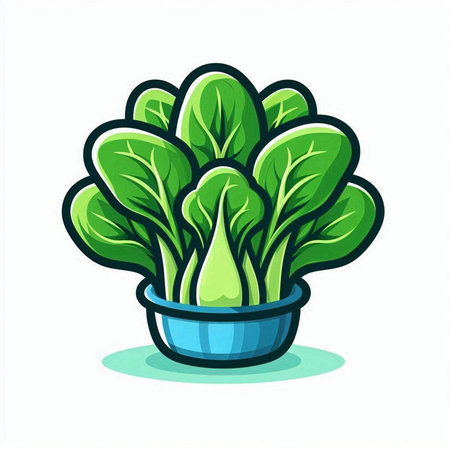 Illustration of a green lettuce in a pot on a white backgroundのイラスト素材