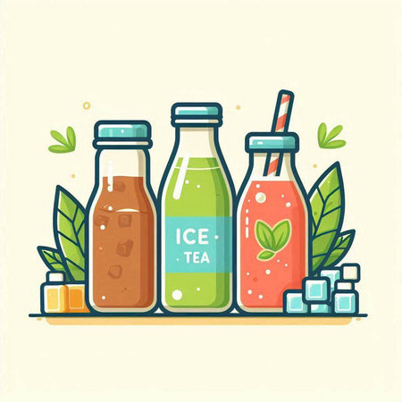 Vector illustration of a set of bottles with smoothies. Flat style.のイラスト素材