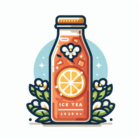 Lemonade in a bottle with flowers and leaves. Vector illustration.のイラスト素材