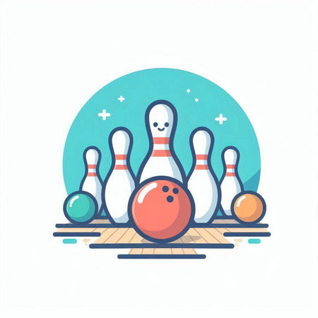 Bowling game icon. Vector illustration of bowling ball and pins.のイラスト素材