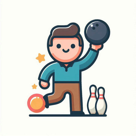 Man playing bowling. Colorful flat vector illustration. Cartoon style.のイラスト素材