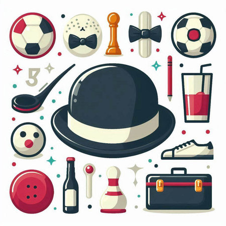 Vector illustration of a set of elements for the game of bowling.のイラスト素材