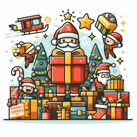 Vector illustration of Santa Claus with presents. Merry Christmas and Happy New Year.のイラスト素材