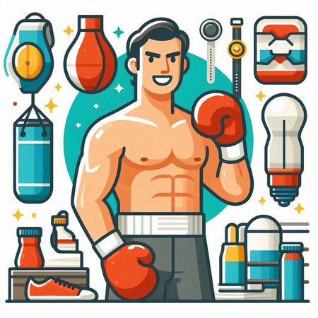 Boxer with boxing gloves. Sport and healthy lifestyle vector illustration.のイラスト素材
