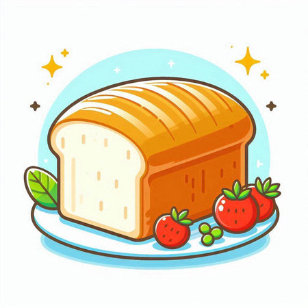 Bread with strawberries. Vector illustration of a piece of bread.のイラスト素材