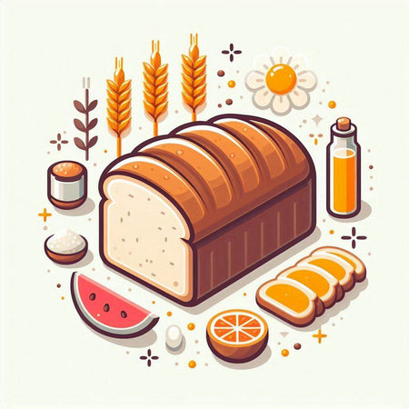 Vector isometric illustration of bread with ingredients for baking on a light background.のイラスト素材
