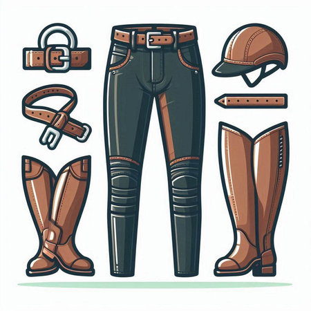 Vector illustration of cowboy clothes, boots, belt, hat and pants.のイラスト素材