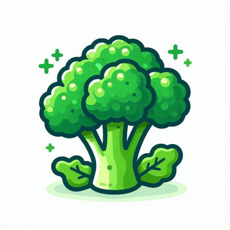 Broccoli vegetable icon. Vector illustration in cartoon style on white background.のイラスト素材