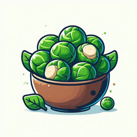 Cartoon brussels sprouts in a bowl. Vector illustration.のイラスト素材