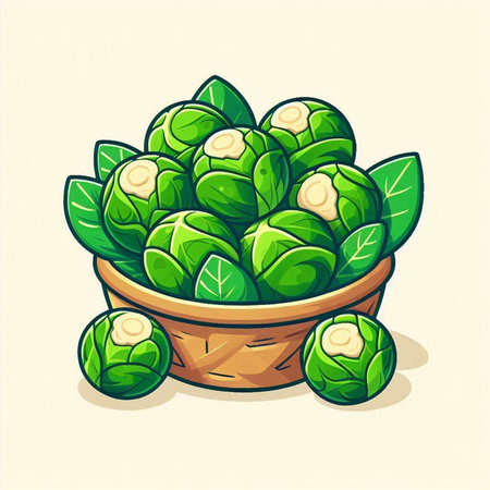 Illustration of Brussels sprouts in a basket on a white backgroundのイラスト素材