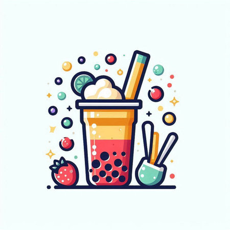 Smoothie flat line icon. Vector illustration of bubble tea.のイラスト素材
