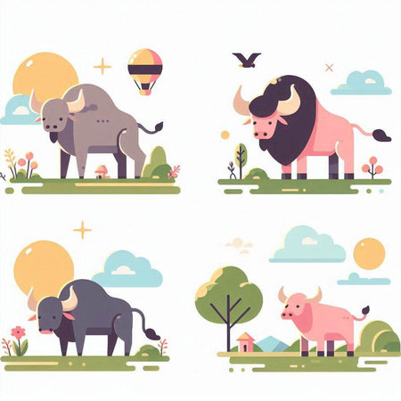 Set of cute animals in the park. Vector illustration in flat styleのイラスト素材