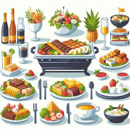 Vector illustration of a set of food and drinks on a white backgroundのイラスト素材