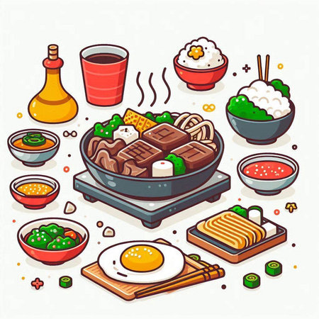 Illustration of Japanese cuisine. Vector illustration of japanese food.のイラスト素材