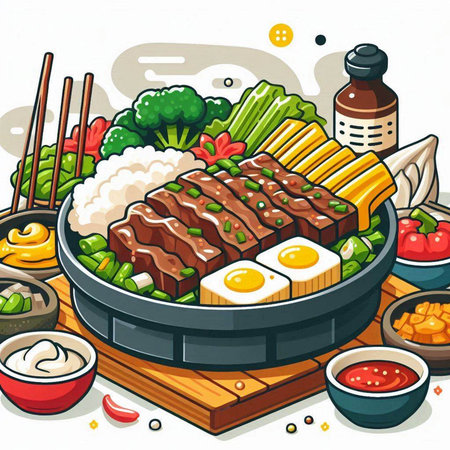 Illustration of a Steak and Vegetables in a Hot Potのイラスト素材