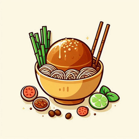 Illustration of a bowl of chinese noodle with chopsticksのイラスト素材