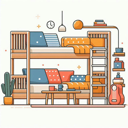 Bunk bed in scandinavian style. Vector illustration.のイラスト素材