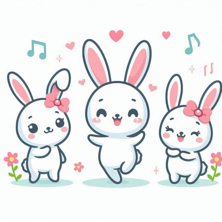 Rabbits on white background. Cute cartoon characters. Vector illustration.のイラスト素材