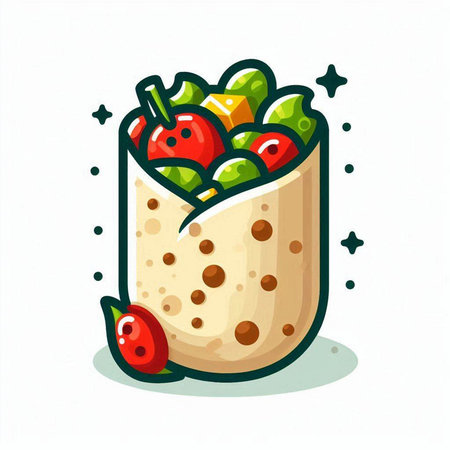 Mexican burrito isolated on white background. Vector cartoon illustration.のイラスト素材