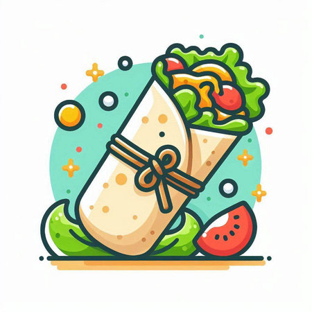 Tortilla wrap with salad and watermelon. Vector illustration.のイラスト素材